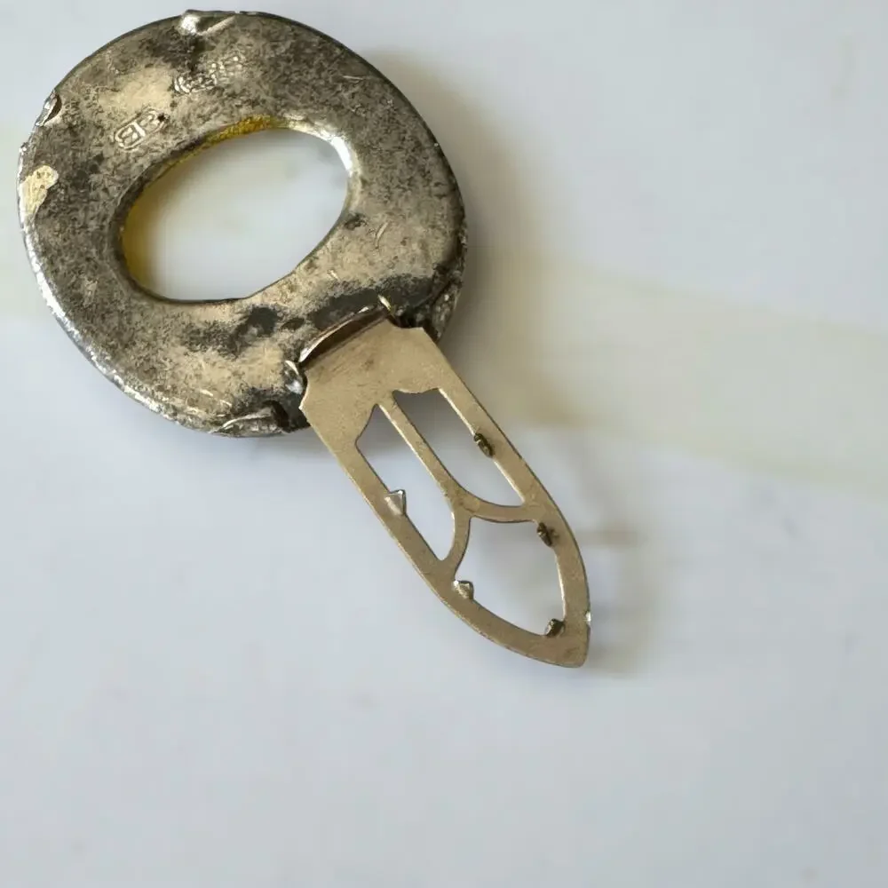 Victorian Lovers Nickel Silver Fragonard Milk Glass Cameo Clip Brooch Vintage